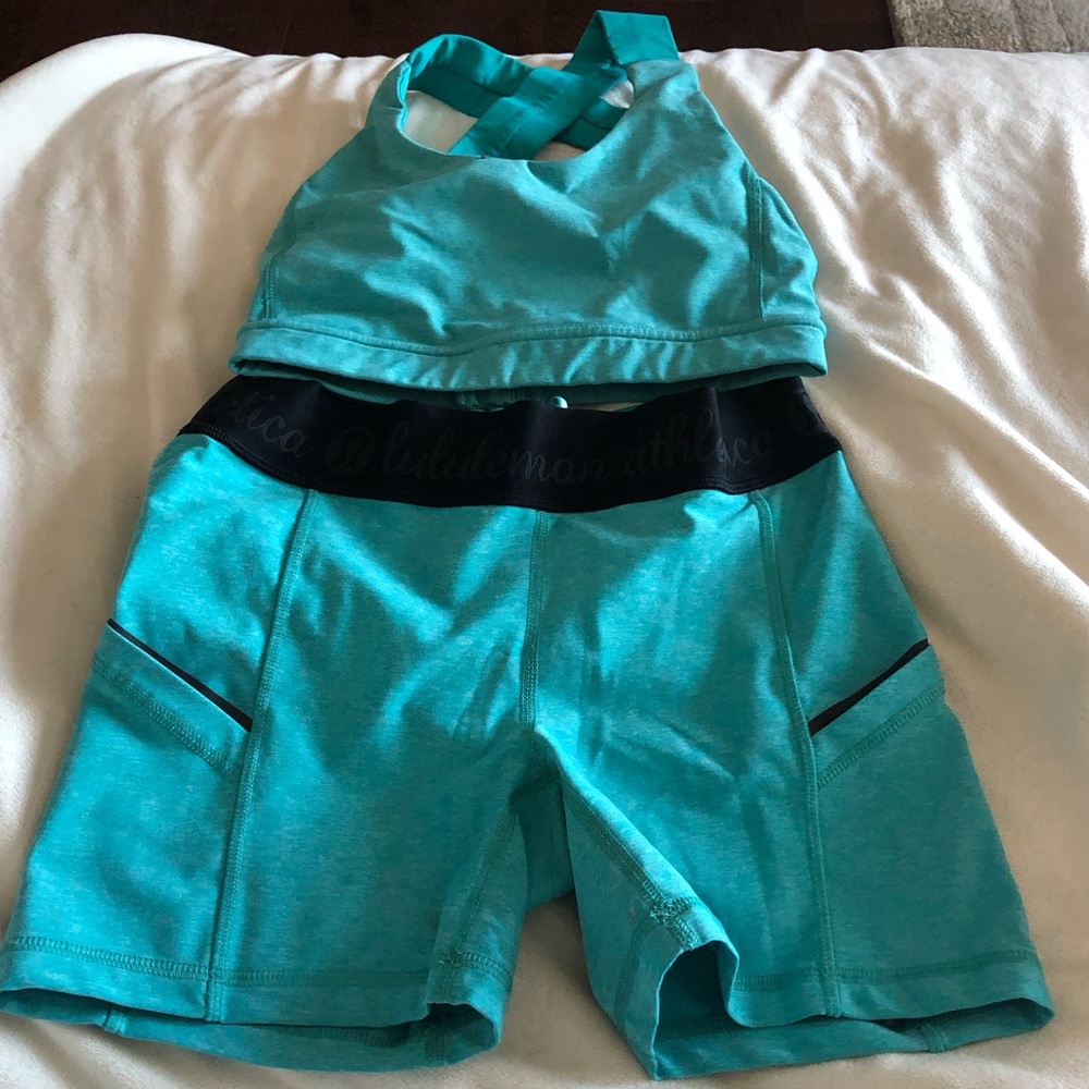 GUC Lululemon Teal Matching Set Size 4&6 Bra & Shorts
